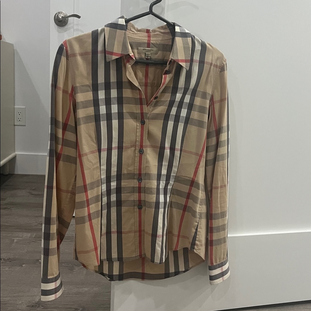 Burberry Beige and Red Plaid Shirt